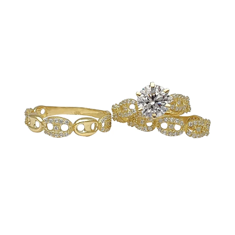 women's rings with matching wedding rings -Zirconia Pave Mariner Three-Piece Set Rings (14K)