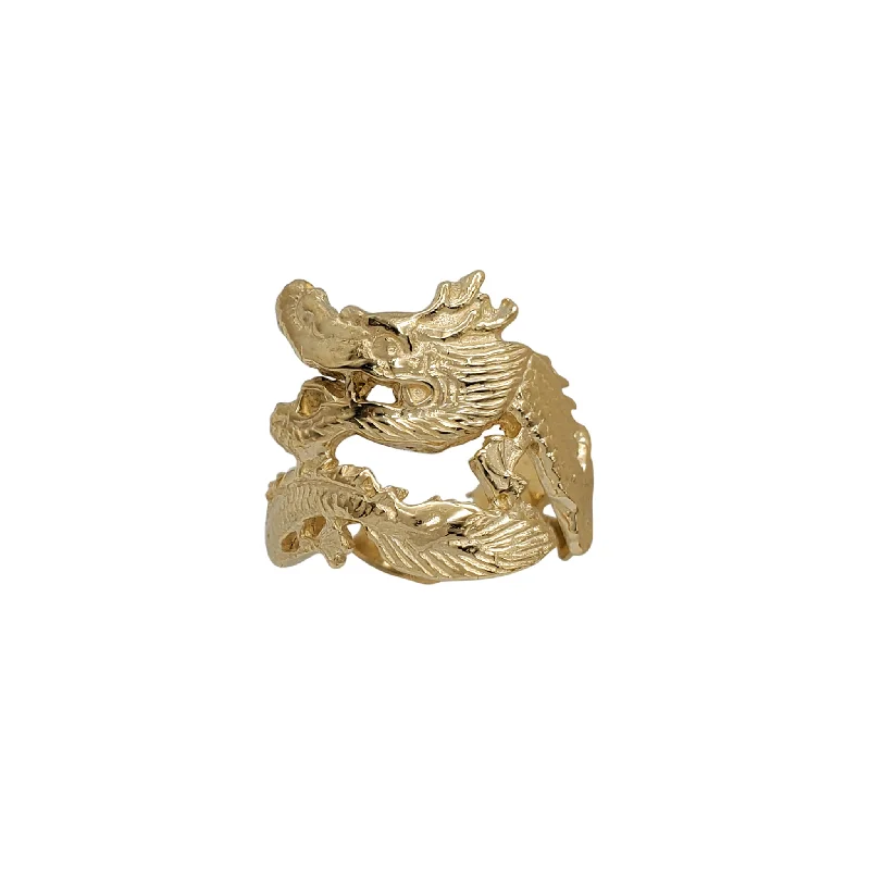 women's rings with white gold band -Textured Coiled Dragon Ring (14K)