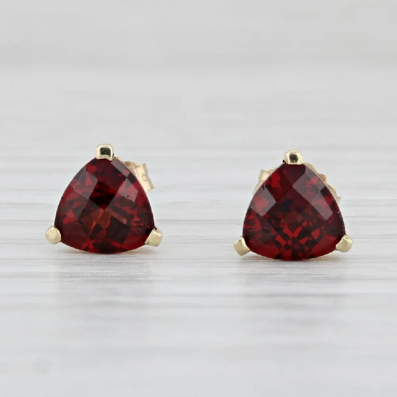 women's earrings with gemstone accents -1.80ctw Trillion Garnet Solitaire Stud Earrings 10k Yellow Gold