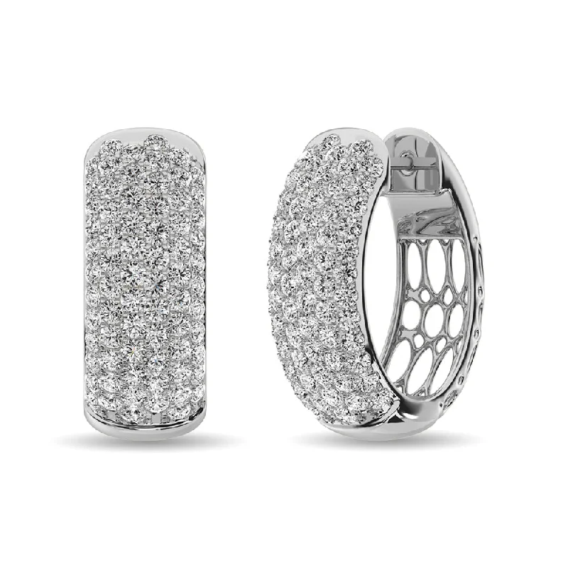 women's earrings with diamond-encrusted design -Diamond 3 1/10 ct tw Hoop Earrings in 14K White Gold