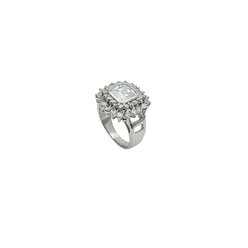 women's rings with twist design -Square Sun CZ Ring (Silver)