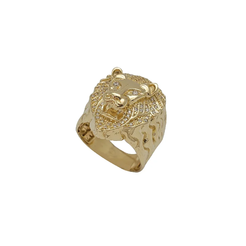 women's rings with pearl -Zirconia Lion Head Ring (14K)