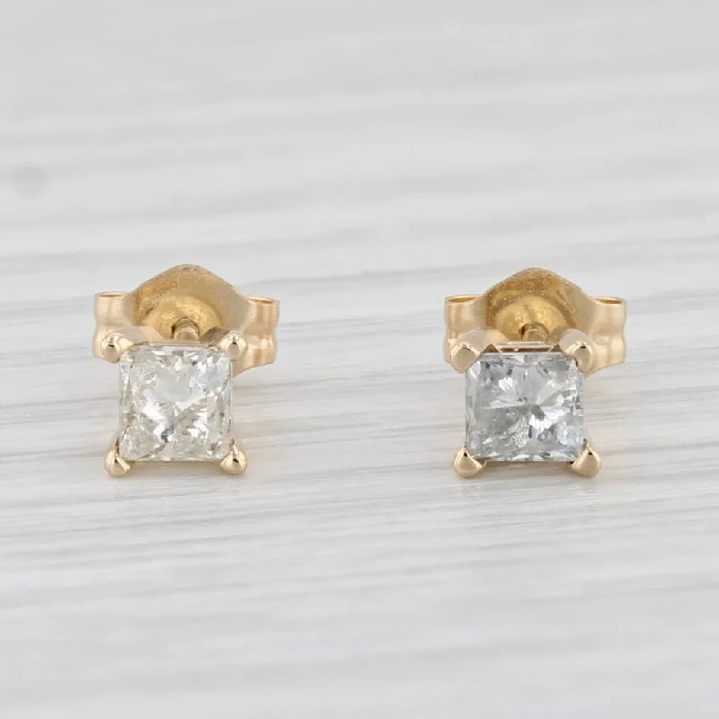 women's earrings with art deco style -0.50ctw Diamond Princess Solitaire Stud Earrings 14k Yellow Gold