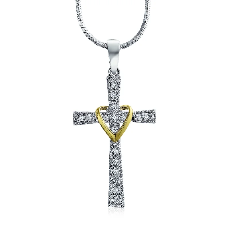 women's necklaces with birthstone -CZ Pave Accent Heart & Infinity Cross Pendant Necklace 14K Gold Plated Teens