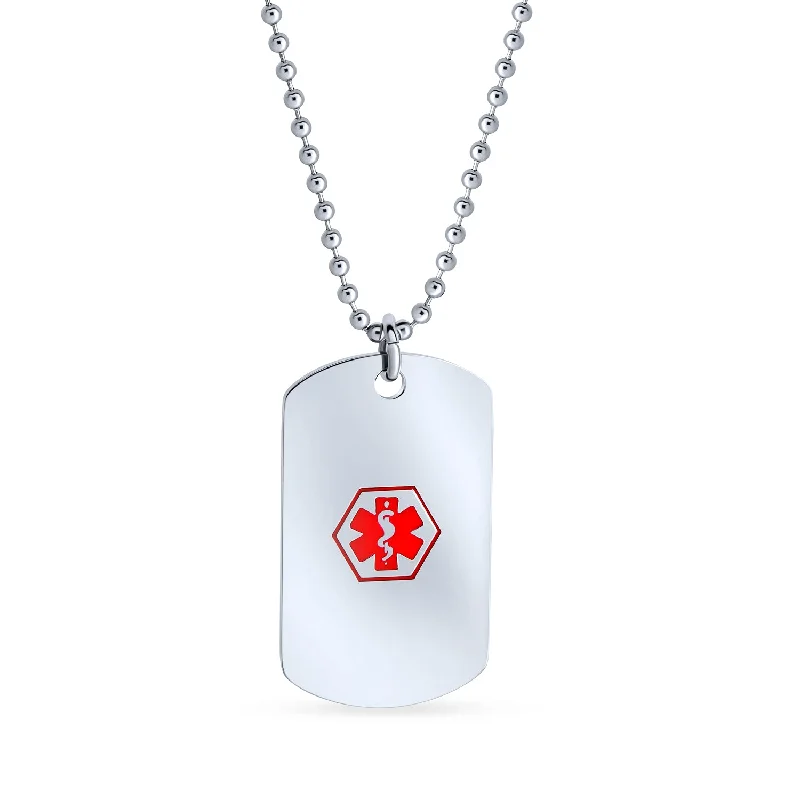 women's necklaces with bar pendant -Pre-Medical ID Diabetic Dog Tag Pendant Necklace for Men Silver Tone Stainless Steel