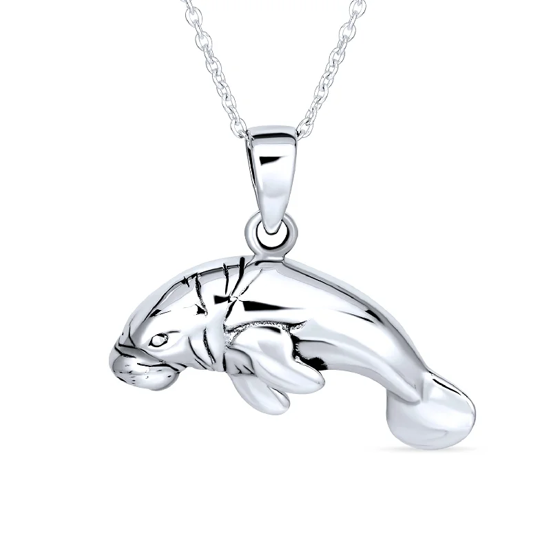 women's necklaces with delicate pendant -Hawaiian Nautical Sea Cow Marine Life Pendant Necklace in Sterling Silver