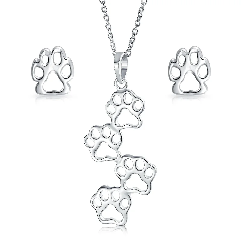 women's necklaces with simple style -Rose Gold Dog Bone Charm Pendant Necklace with Paw Prints in Sterling Silver