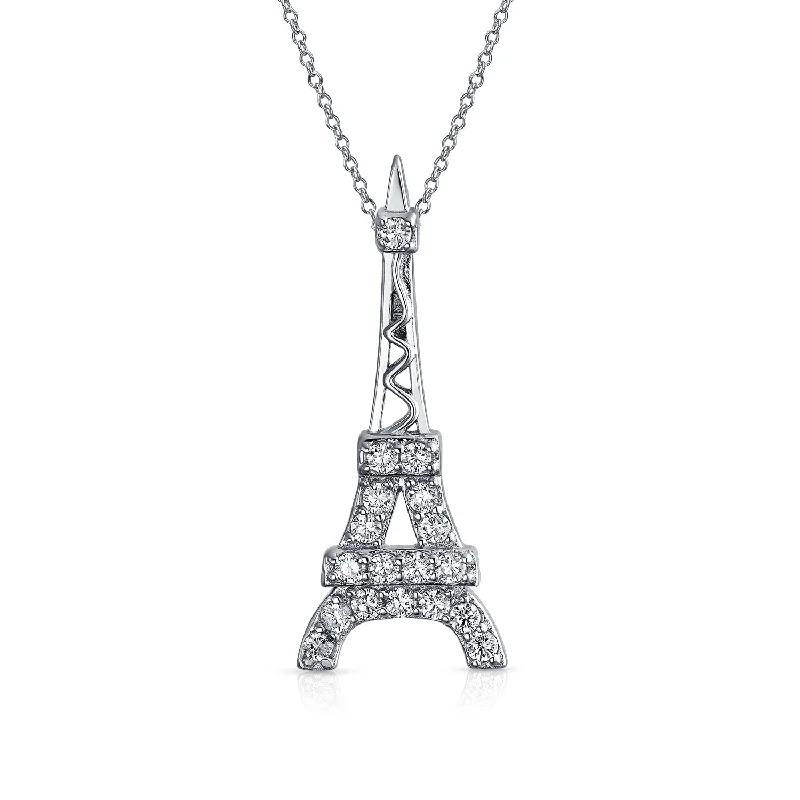 women's necklaces with adjustable chain -Rose Gold Eiffel Tower Pendant Necklace with Cubic Zirconia Pave on Sterling Silver