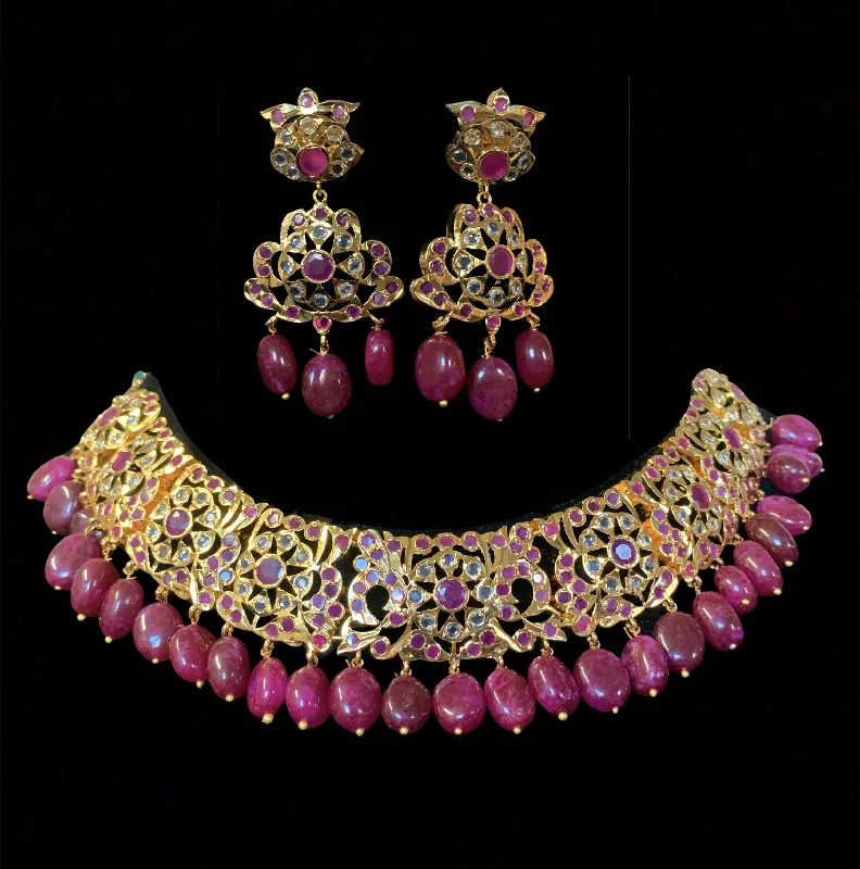 women's necklaces with romantic design -Heena necklace set in rubies ( SHIPS IN 4 WEEKS )