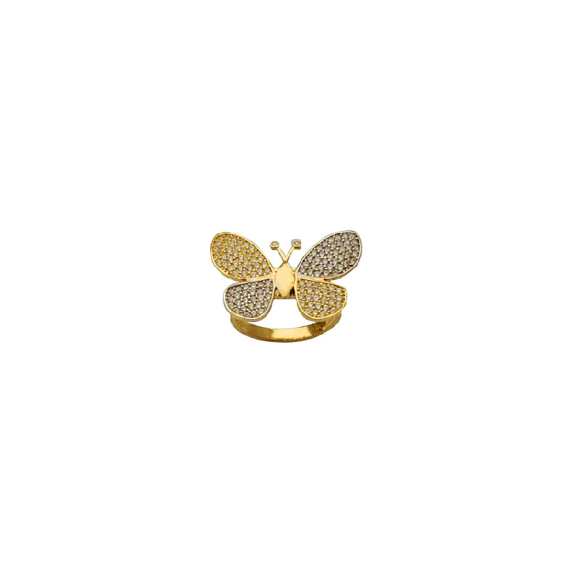 women's rings with intricate design -Two-tone CZ Butterfly Ring (14K)