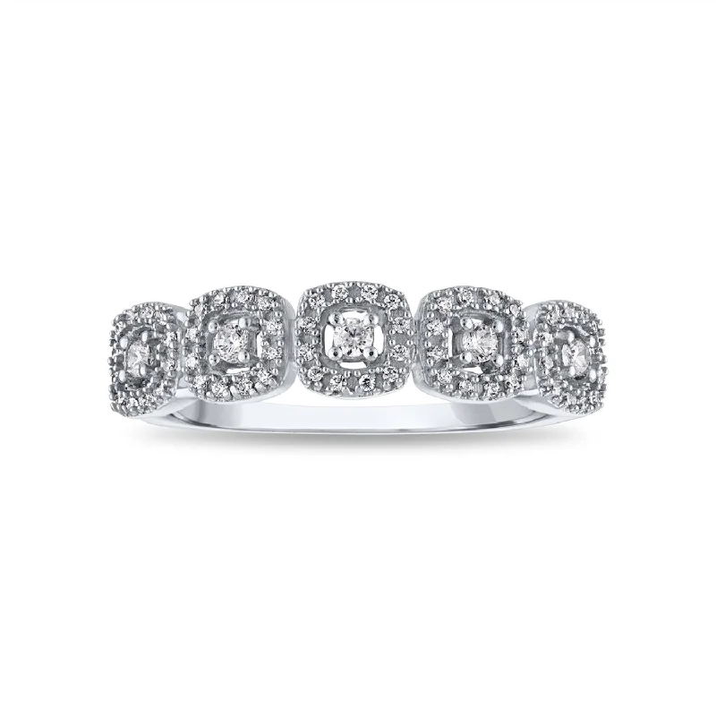 women's engagement rings with rose-cut diamond -1/4 CTW Diamond Halo Anniversary Ring in 10KT White Gold