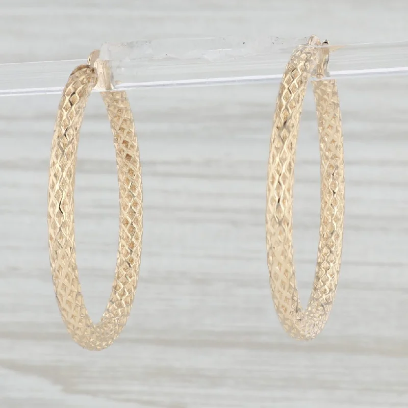 women's earrings with diamond accents -Textured Hollow Hoop Earrings 14k Yellow Gold Snap Top Round Hoops