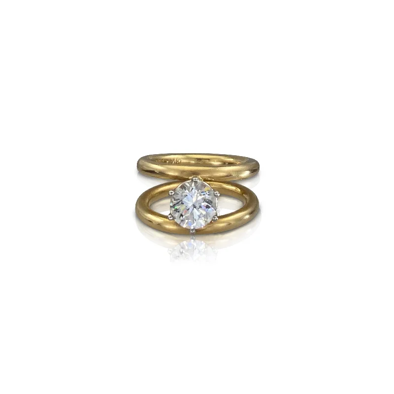 women's engagement rings with plain gold band -Gold Double Rail Ring with Lab Grown Round Diamond