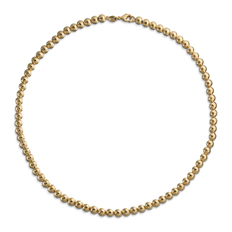 women's necklaces with silver chain -Classic Simple 6MM Round Bead Strand Necklace Polished Gold 16 Inch