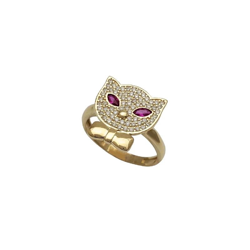 women's rings with emerald-cut stone -Zirconia Bowtie Red-Eye Panther Head Ring (14K)