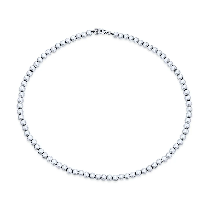 women's necklaces with modern style -Traditional Sterling Silver 6MM Bead Strand Necklace for Teens Shiny Polished