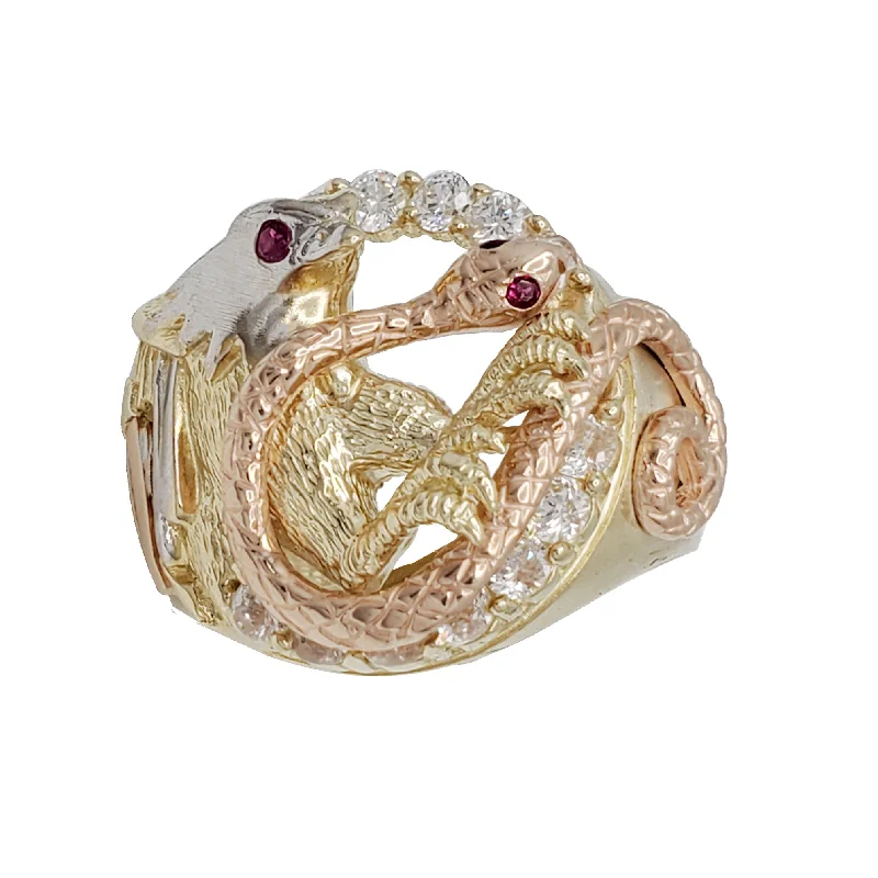 women's rings diamond -Flying Eagle & Snake Men's Ring (14K)