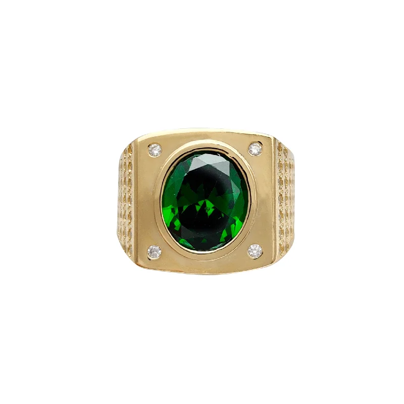 women's rings with bold design -Green-Stone Men's Ring (14K)