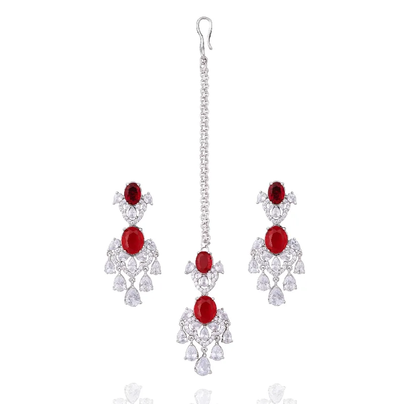 women's earrings with statement design -Reeta Earrings & Teekah Set - Ruby