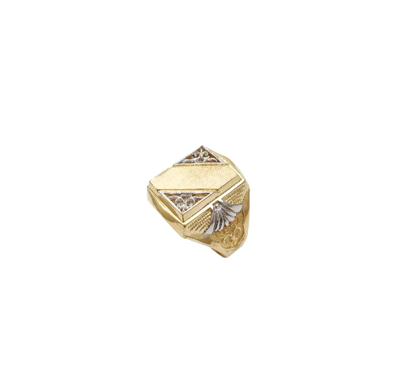 women's rings with adjustable band -Two-tone Fancy Signet Ring (14K)