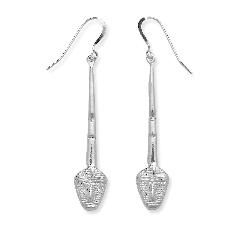 women's earrings with white gold -African Mask .925 Sterling Silver Stick Earrings