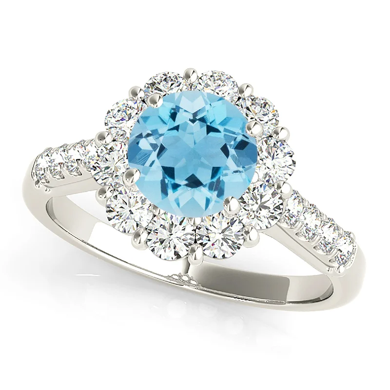 women's engagement rings with radiant-cut diamond -1.75 ct. Genuine Aquamarine Ring With Halo And Diamond band