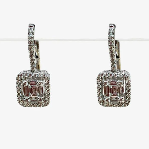 women's earrings with artistic accents -18k White Gold Diamond Earrings