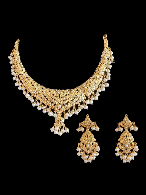 women's necklaces with stylish chain -Fresh water pearl necklace set in gold plated silver ( SHIPS IN 5 WEEKS )