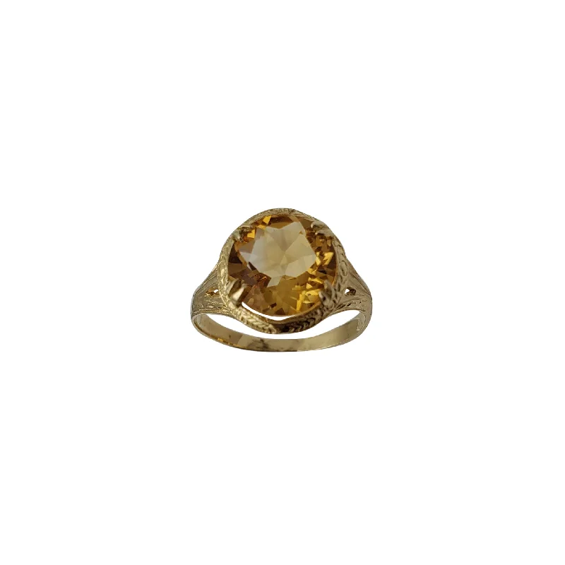 women's rings with vintage-inspired band -Textured Yellow Zirconia Lady Ring (14K)