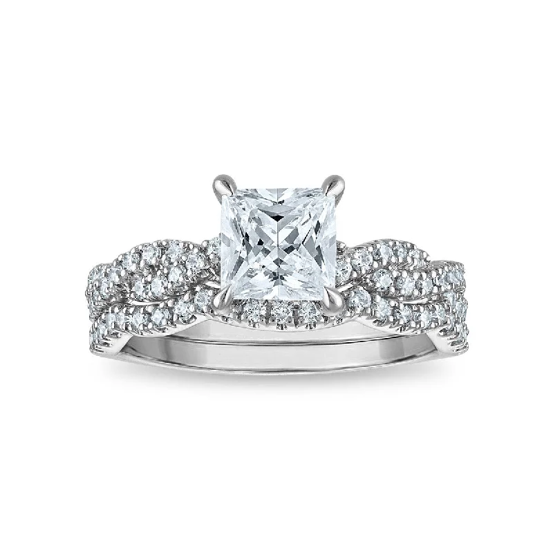 women's engagement rings with open setting -LoveSong EcoLove 1-1/5 CTW Lab Grown Diamond Bridal Set in 10KT White Gold