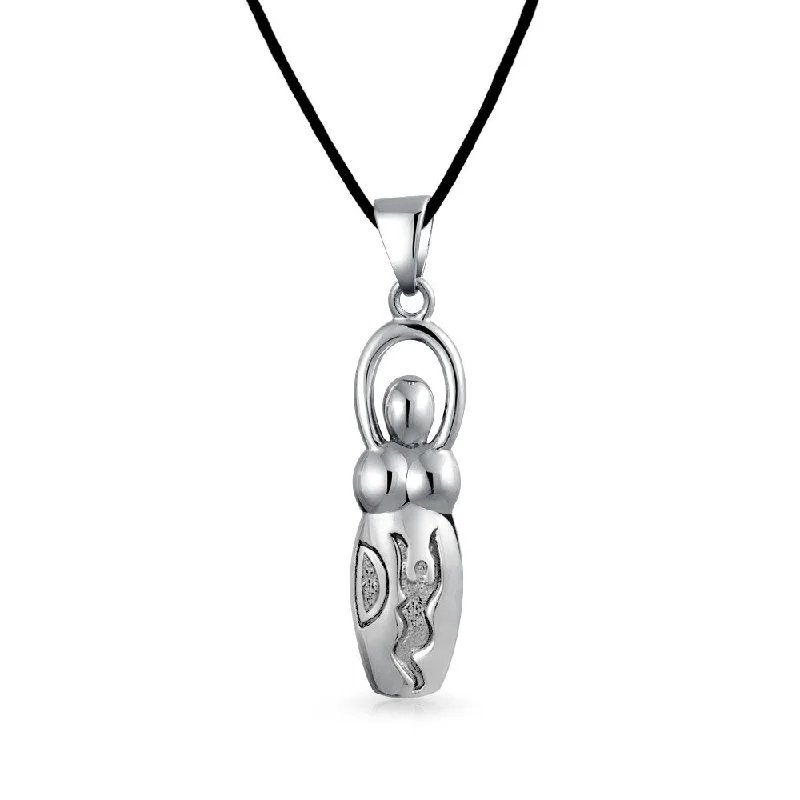 women's necklaces with diamond pendant -Divine Venus Of Willendorf Fertility Goddess Pendant Necklace Silver 16" Silk Cord