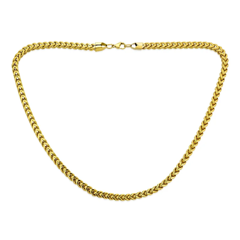 women's necklaces with birthstone -Men's 14K Gold Plated Stainless Steel Chain Necklace - 6MM Flat Square Wheat Link