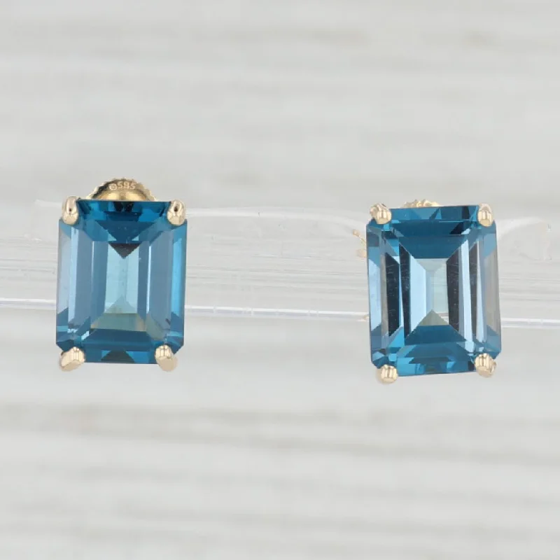 women's earrings with pearl -6ctw London Blue Topaz Emerald Cut Stud Earrings 14k Yellow Gold Solitaire Studs