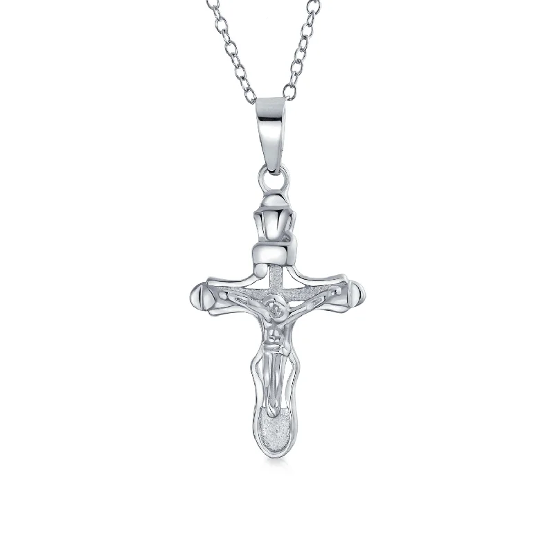 women's necklaces with sleek design -Christian Catholic Jesus Crucifix Cross Pendant Necklace Sterling Silver 1 Inch