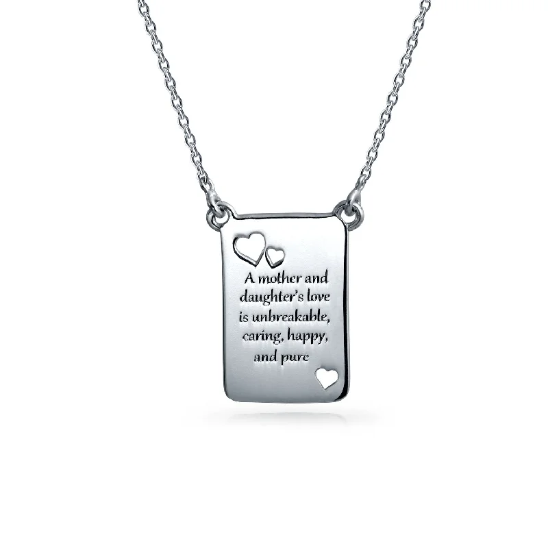 women's necklaces with rectangle pendant -BFF Mother Daughter Heart Pendant Necklace in Sterling Silver with Quote