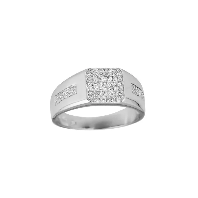 women's rings with gemstone bezel -Pave Cushion Shaped Men's Ring (Silver)