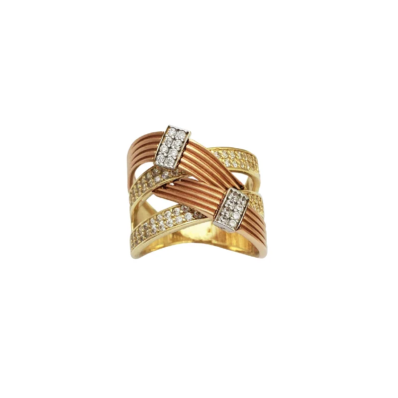 women's rings with square setting -Zirconia Two-Tone Entwined Ring (14K)