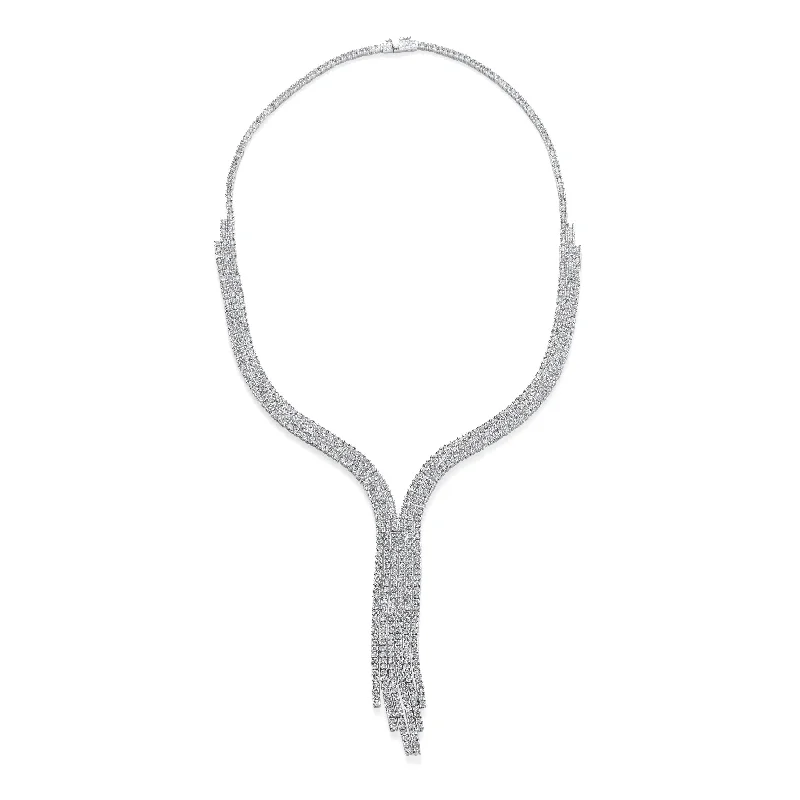 women's necklaces silver -Art Deco Y Fringe Tassel Collar Necklace with Cubic Zirconia Silver Plated