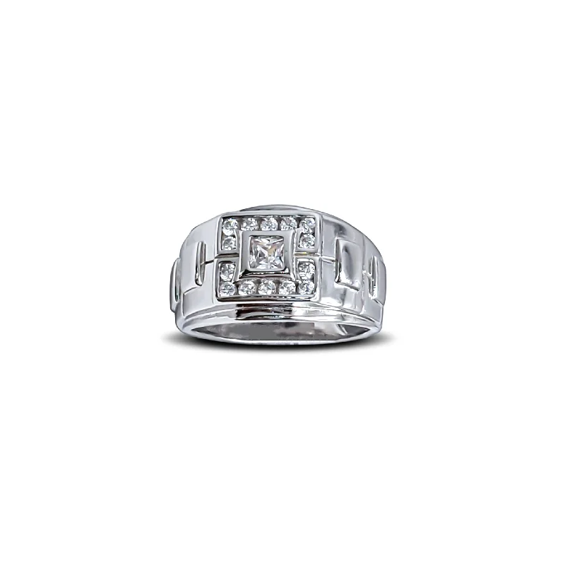 women's rings with bold design -Iced-Out Square Men's Ring (Silver)