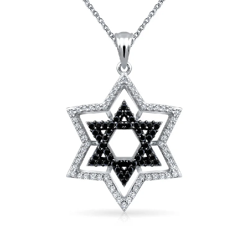 women's necklaces with sleek design -Black & White CZ Star of David Pendant Necklace Sterling Silver for Teens