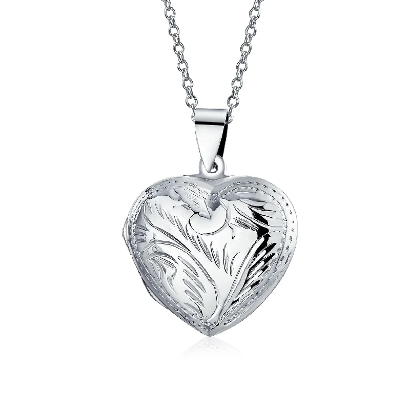 women's necklaces with twisted design -Vintage Style Heart Shaped Locket Necklace for Teens - Holds Photos Silver Pendant