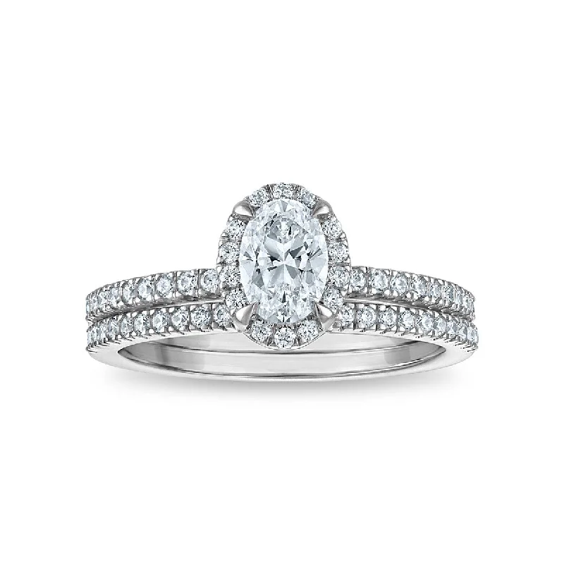 women's engagement rings with side diamonds -LoveSong EcoLove 1 CTW Lab Grown Diamond Halo Bridal Set in 10KT White Gold