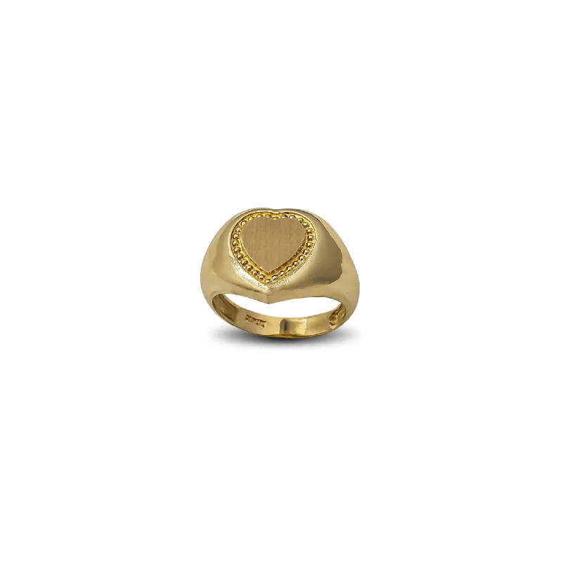 women's rings with glamorous finish -Kid/Pinky Brush-Finish Heart Milgrain Border Ring (14K)