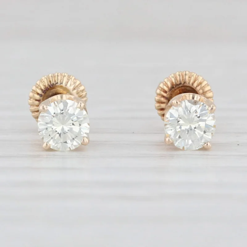 women's earrings gold -0.58ctw Diamond Stud Earrings 14k Yellow Gold Round Solitaire Screw Back Studs