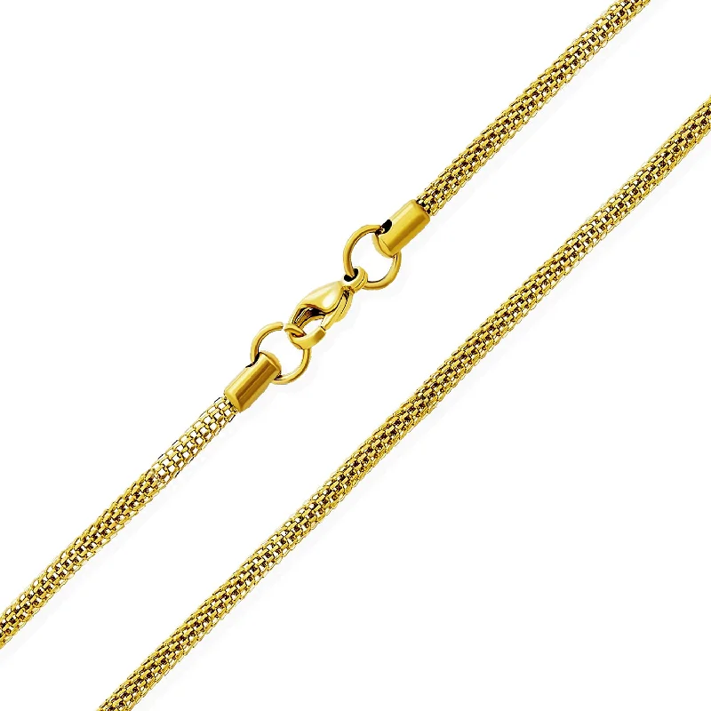 women's necklaces with trendy style -Unisex Bali Caviar Yellow Gold Popcorn Chain Necklace - Men's Steel 3.5MM 20 24 30"