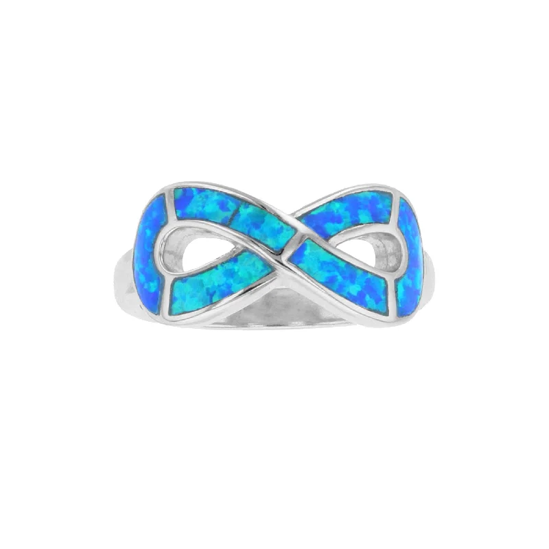 women's rings with bold design -Blue Opal Infinity Symbol Ring (Silver)