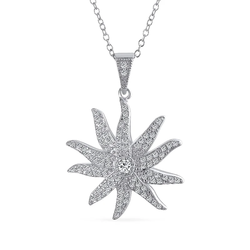 women's necklaces with crystal accents -Vintage Sunburst CZ Pendant Necklace in Sterling Silver with Chain