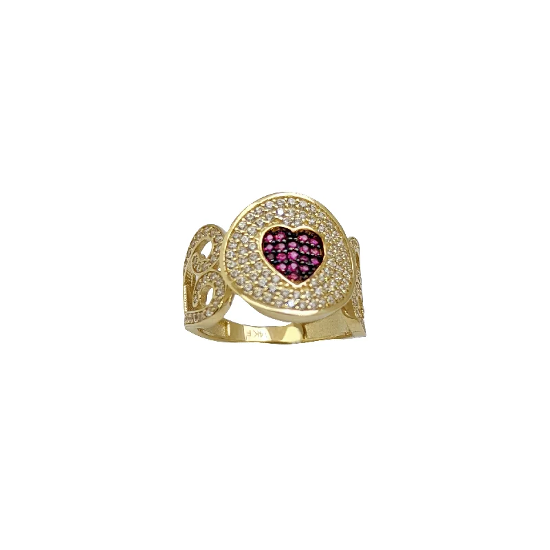 women's rings with modern twist -Pink Red Zirconia  Hearts Lady Ring (14K)