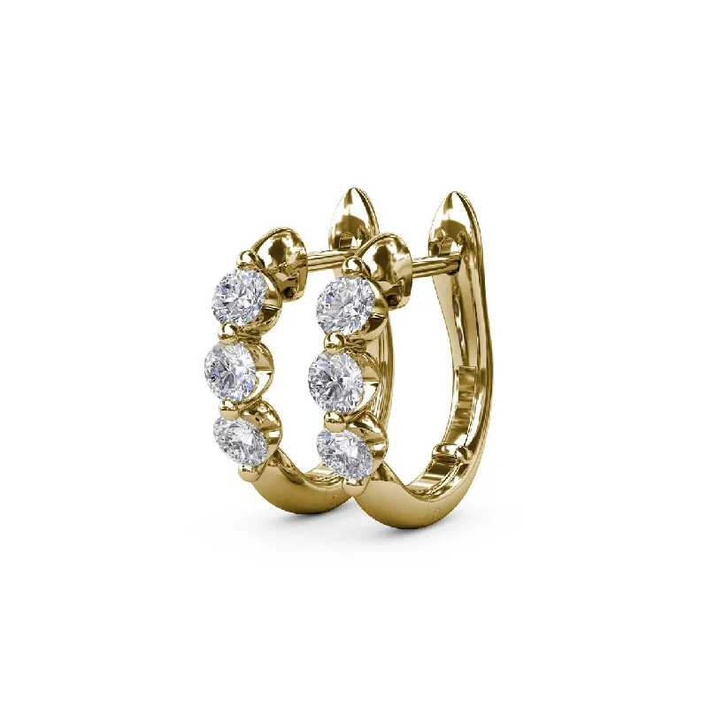 women's earrings with luxury diamonds -Lady's Yellow 14 Karat Huggie Earrings 6=0.48tw Round Diamonds