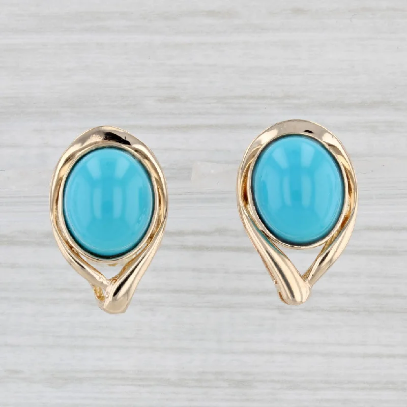 women's earrings with vintage style -Imitation Turquoise Glass Cabochon Teardrop Earrings 14k Yellow Gold Omega Backs